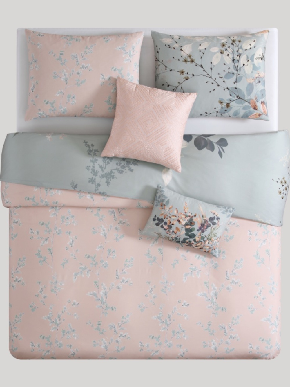 Bebejan Peach Leaves on Sage Reversible King Comforter Set - Picture 3 of 4